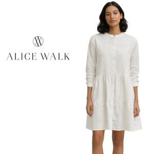 NWT Alice Walk Band Collar Long Sleeve Linen Tiered White Cottagecore Dress XL